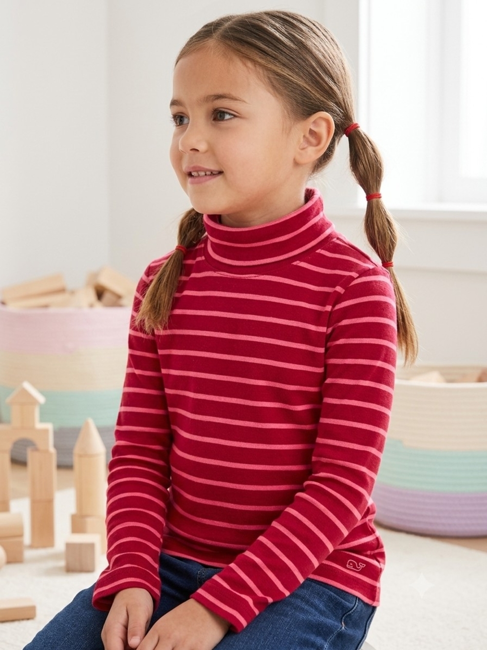 NWT Vineyard Vines Girls Striped Turtleneck Top Red Pink Size L (14)